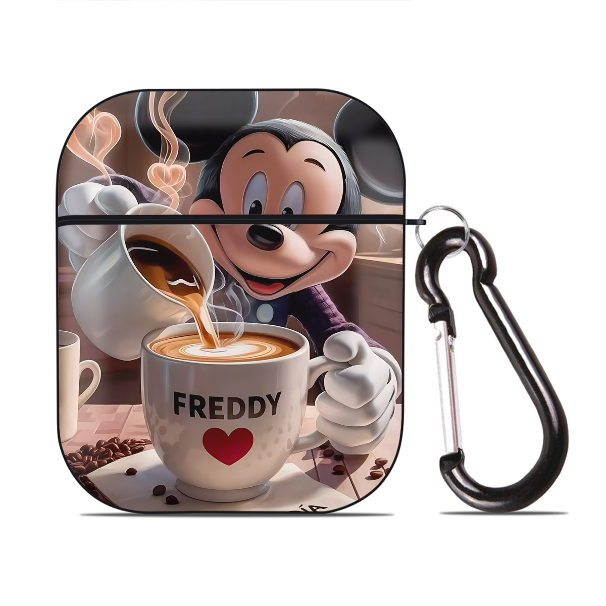 （画像用） ミッキーマウス Mickey Mouse AirPods 第2世代保護ケース ハードシェル ブラック 耐衝撃・防指紋・カラビナ付き