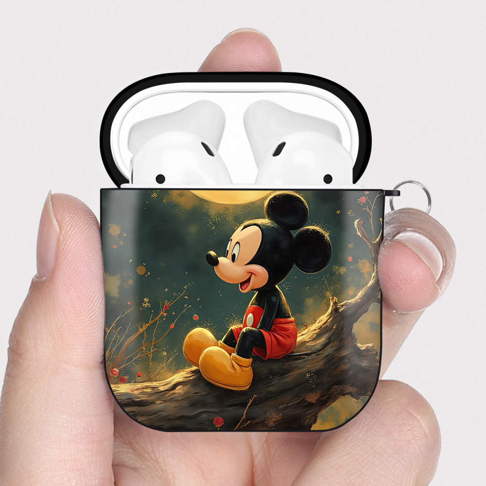（画像用） ミッキーマウス Mickey Mouse AirPods 第2世代保護ケース ハードシェル ブラック 耐衝撃・防指紋・カラビナ付き