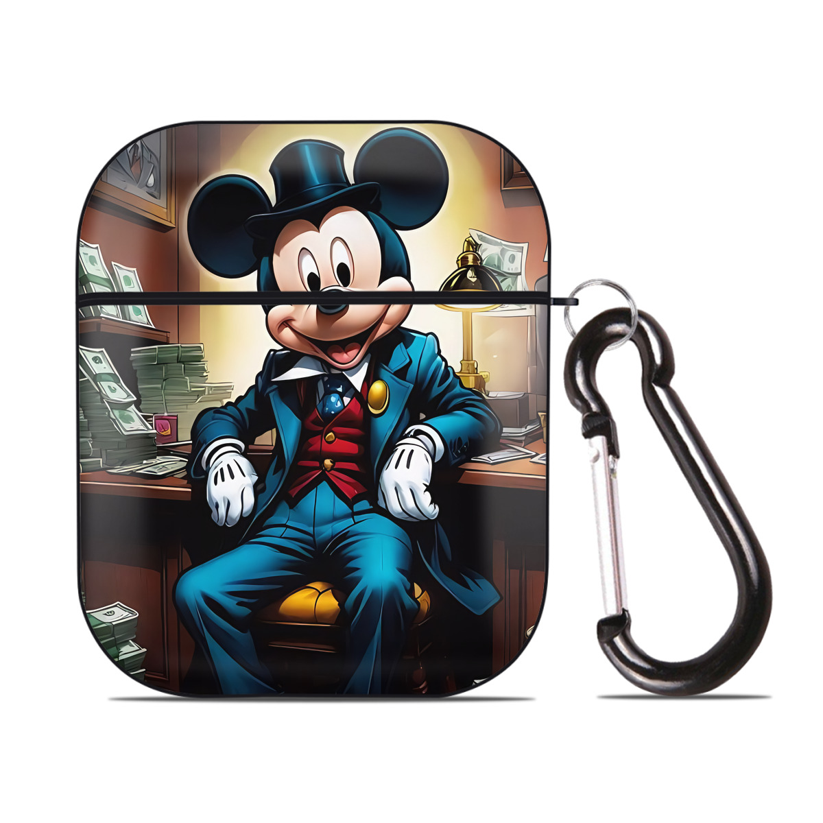 （画像用） ミッキーマウス Mickey Mouse AirPods 第2世代保護ケース ハードシェル ブラック 耐衝撃・防指紋・カラビナ付き