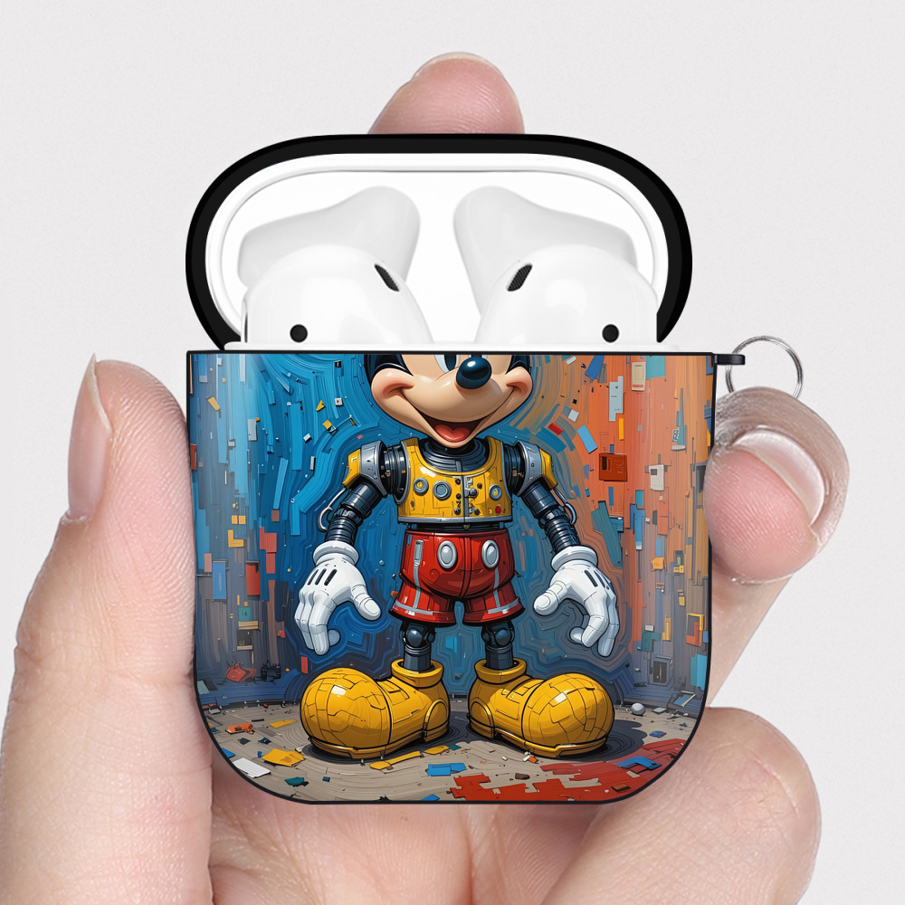 （画像用） ミッキーマウス Mickey Mouse AirPods 第2世代保護ケース ハードシェル ブラック 耐衝撃・防指紋・カラビナ付き
