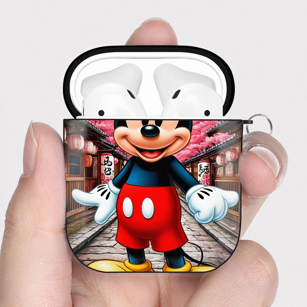 ミッキーマウス Mickey Mouse AirPods 第2世代保護ケース ハードシェル ブラック 耐衝撃・防指紋・カラビナ付き