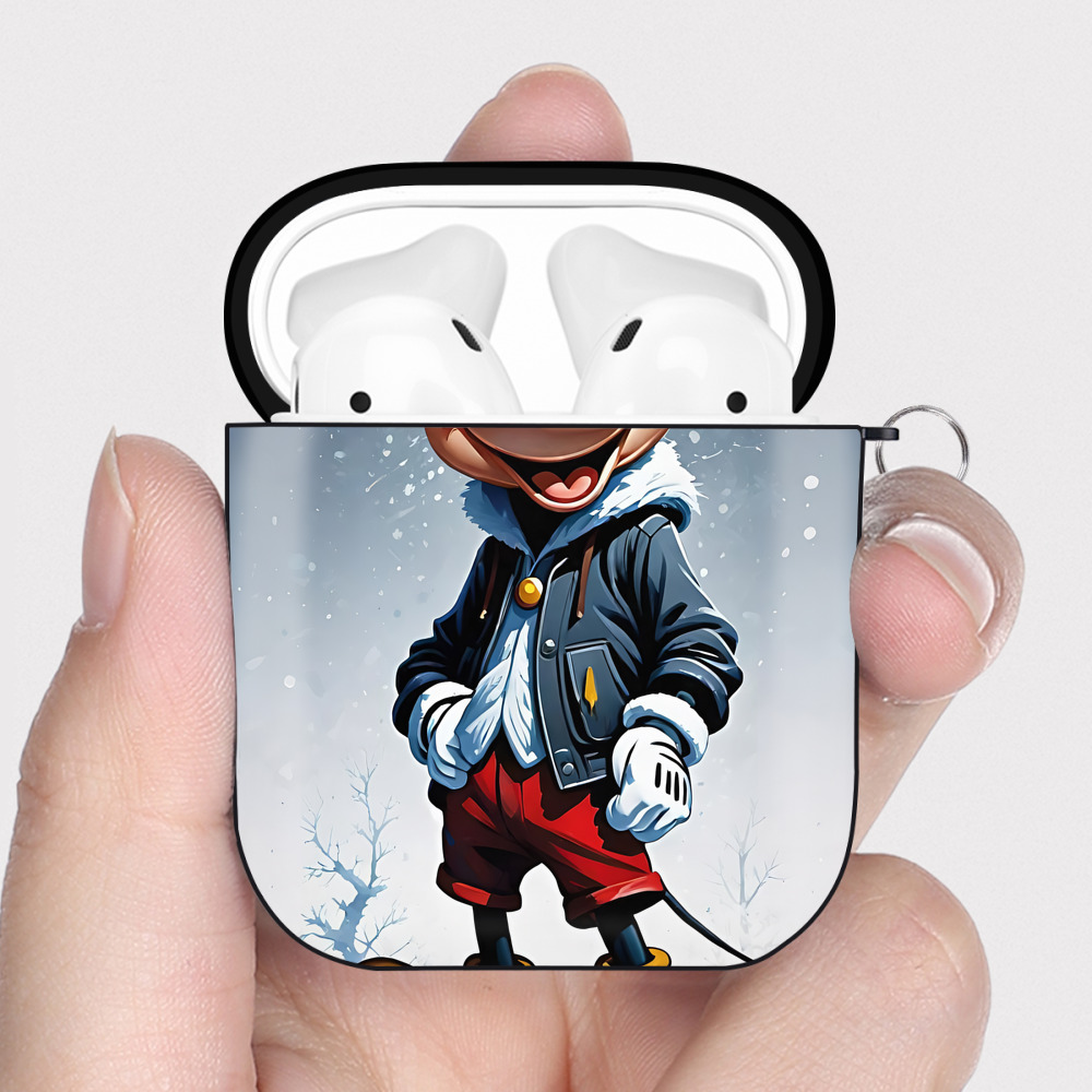 （画像用） ミッキーマウス Mickey Mouse AirPods 第2世代保護ケース ハードシェル ブラック 耐衝撃・防指紋・カラビナ付き