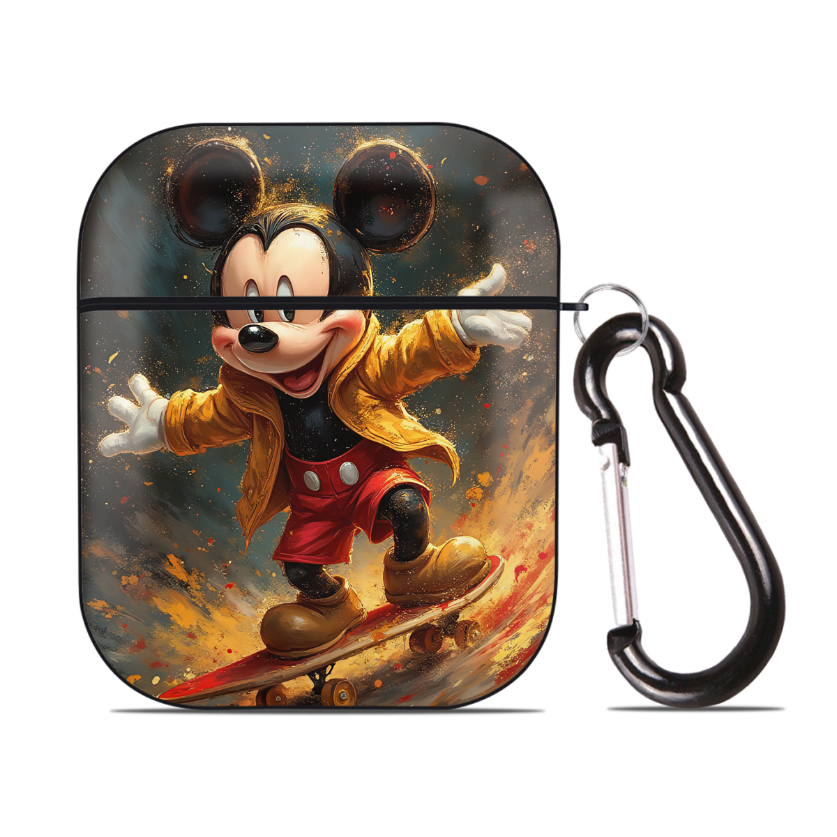 （画像用） ミッキーマウス Mickey Mouse AirPods 第2世代保護ケース ハードシェル ブラック 耐衝撃・防指紋・カラビナ付き