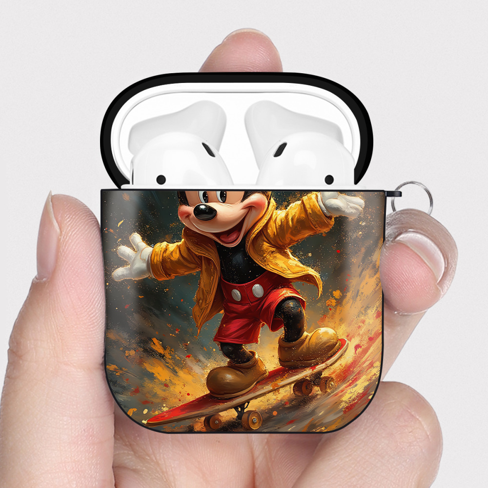 （画像用） ミッキーマウス Mickey Mouse AirPods 第2世代保護ケース ハードシェル ブラック 耐衝撃・防指紋・カラビナ付き