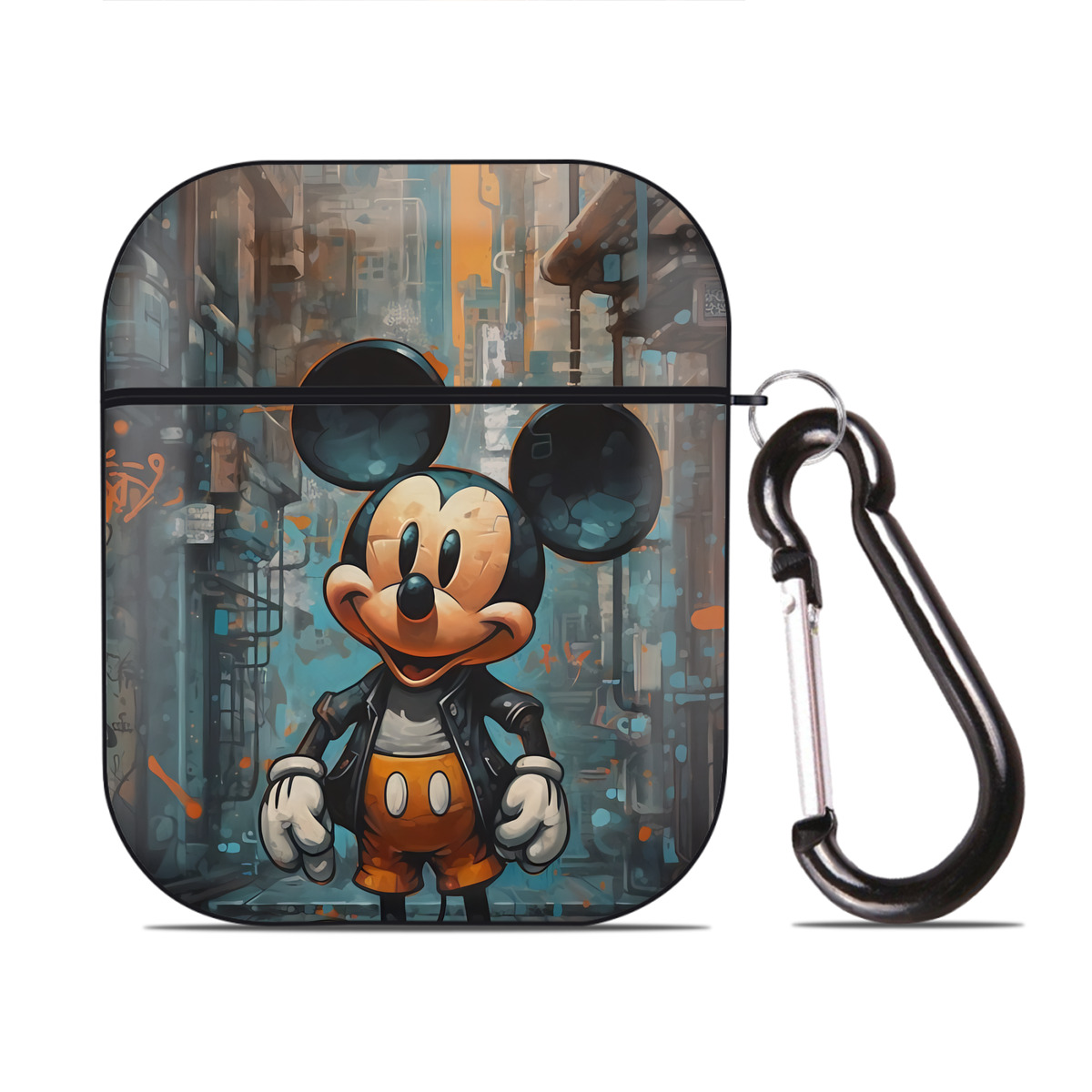 （画像用） ミッキーマウス Mickey Mouse AirPods 第2世代保護ケース ハードシェル ブラック 耐衝撃・防指紋・カラビナ付き