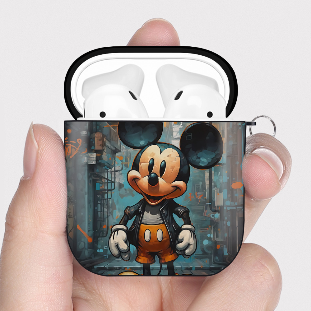 ミッキーマウス Mickey Mouse AirPods 第2世代保護ケース ハードシェル ブラック 耐衝撃・防指紋・カラビナ付き