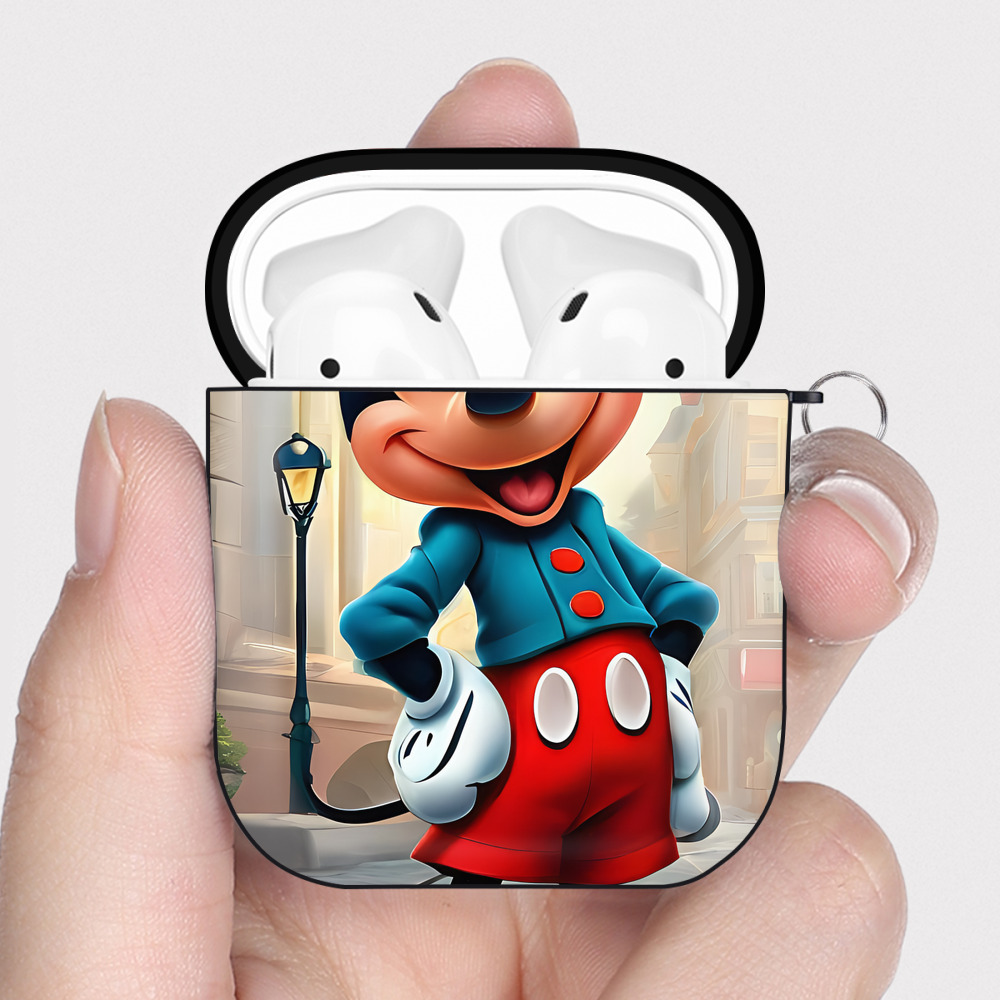 （画像用） ミッキーマウス Mickey Mouse AirPods 第2世代保護ケース ハードシェル ブラック 耐衝撃・防指紋・カラビナ付き