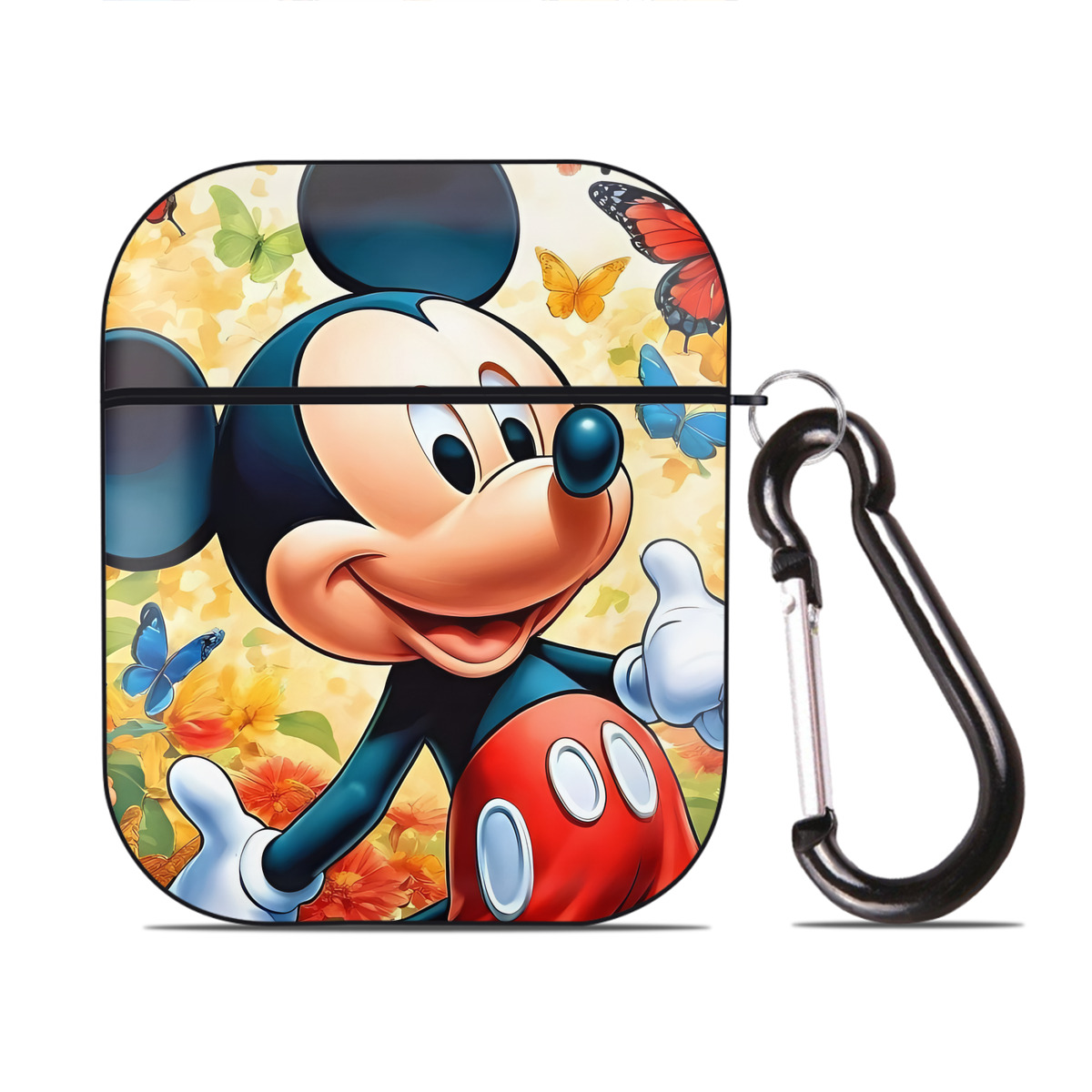 （画像用） ミッキーマウス Mickey Mouse AirPods 第2世代保護ケース ハードシェル ブラック 耐衝撃・防指紋・カラビナ付き