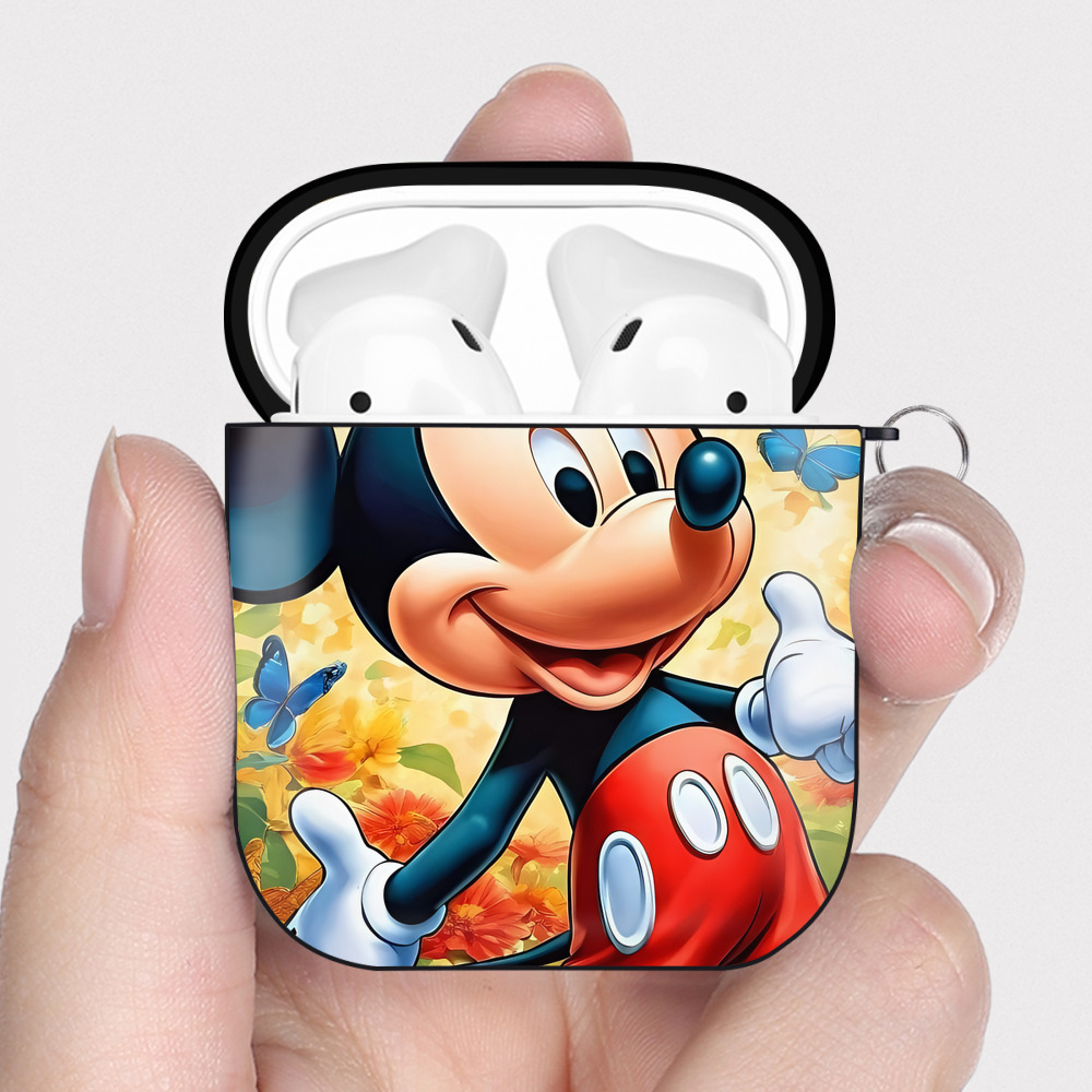 （画像用） ミッキーマウス Mickey Mouse AirPods 第2世代保護ケース ハードシェル ブラック 耐衝撃・防指紋・カラビナ付き
