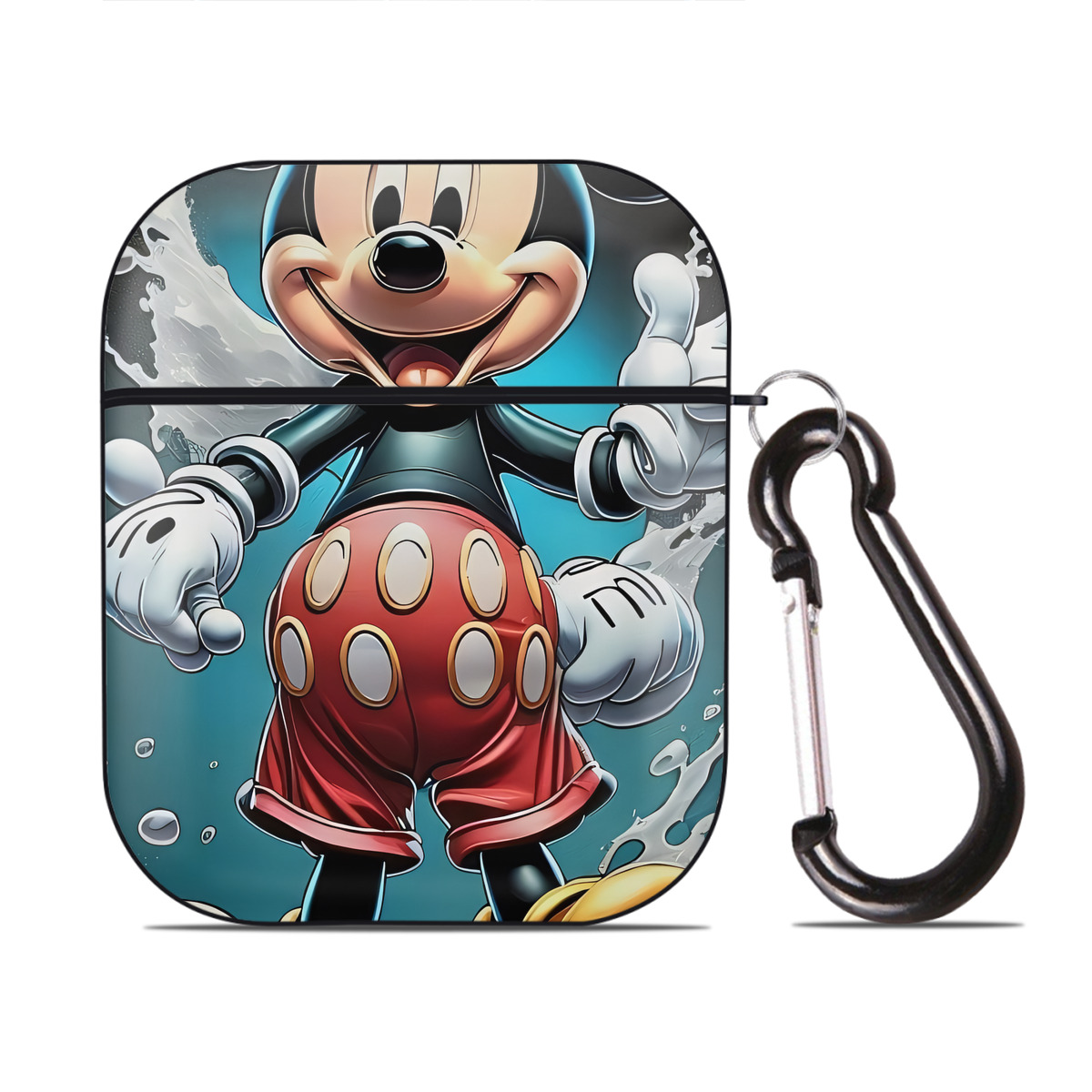 （画像用） ミッキーマウス Mickey Mouse AirPods 第2世代保護ケース ハードシェル ブラック 耐衝撃・防指紋・カラビナ付き