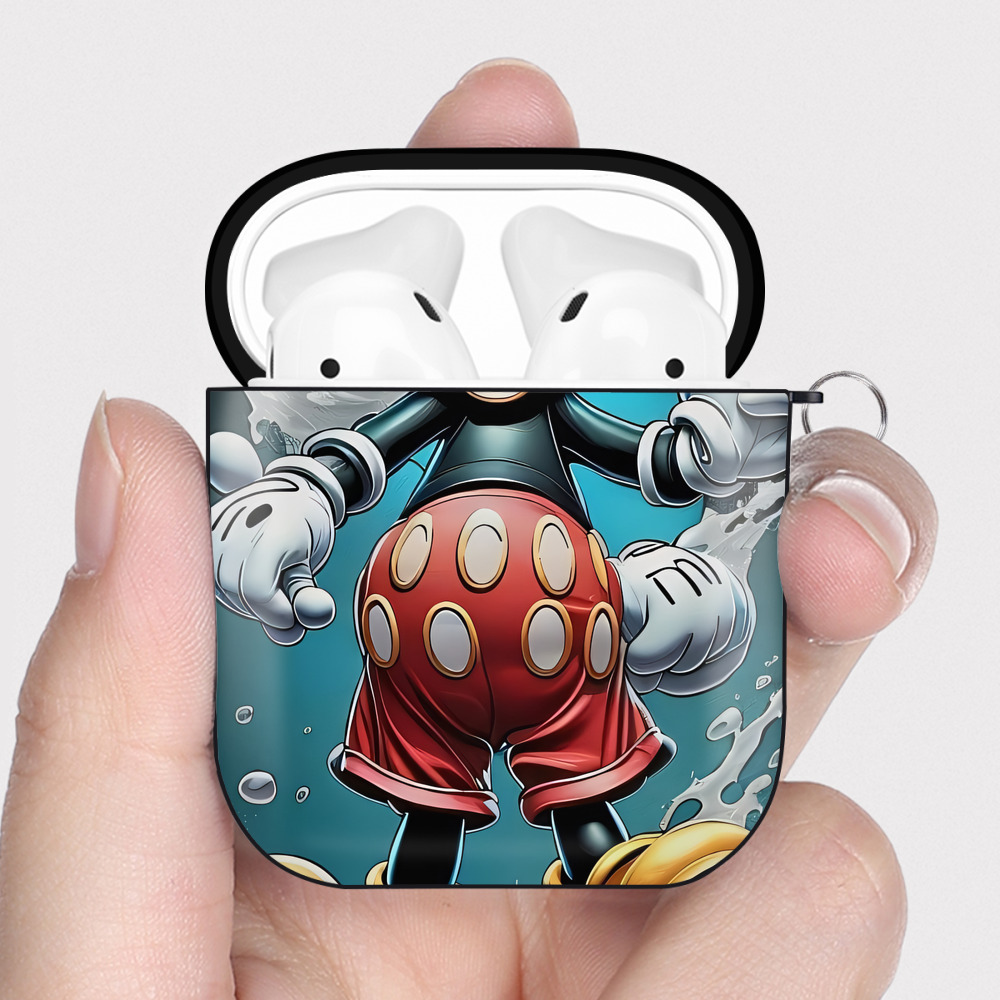 （画像用） ミッキーマウス Mickey Mouse AirPods 第2世代保護ケース ハードシェル ブラック 耐衝撃・防指紋・カラビナ付き