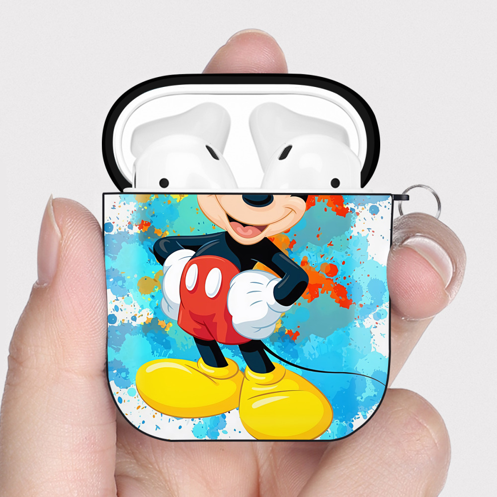 （画像用） ミッキーマウス Mickey Mouse AirPods 第2世代保護ケース ハードシェル ブラック 耐衝撃・防指紋・カラビナ付き