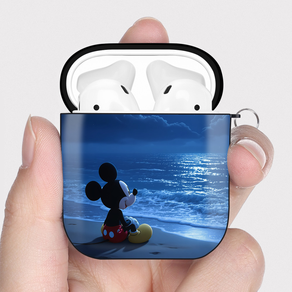 （画像用） ミッキーマウス Mickey Mouse AirPods 第2世代保護ケース ハードシェル ブラック 耐衝撃・防指紋・カラビナ付き