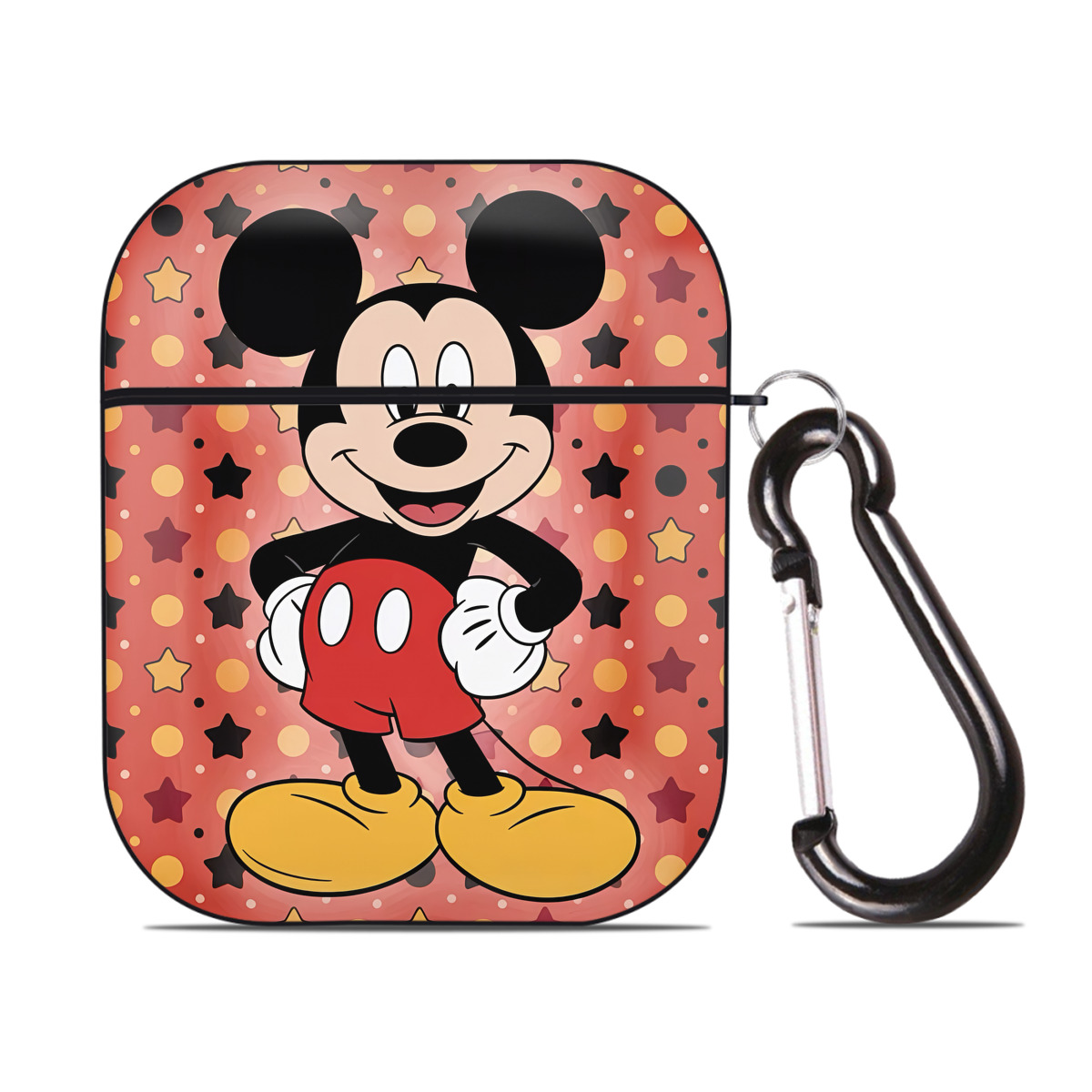 （画像用） ミッキーマウス Mickey Mouse AirPods 第2世代保護ケース ハードシェル ブラック 耐衝撃・防指紋・カラビナ付き