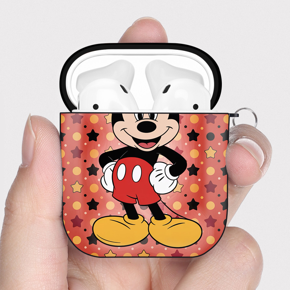 （画像用） ミッキーマウス Mickey Mouse AirPods 第2世代保護ケース ハードシェル ブラック 耐衝撃・防指紋・カラビナ付き