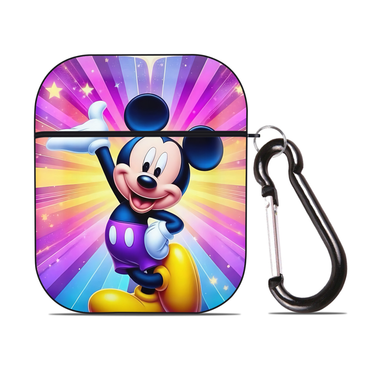 （画像用） ミッキーマウス Mickey Mouse AirPods 第2世代保護ケース ハードシェル ブラック 耐衝撃・防指紋・カラビナ付き