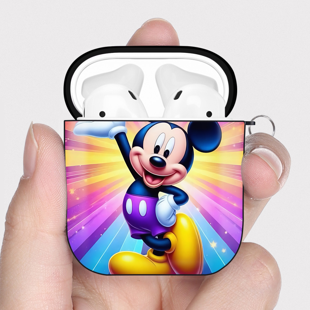 （画像用） ミッキーマウス Mickey Mouse AirPods 第2世代保護ケース ハードシェル ブラック 耐衝撃・防指紋・カラビナ付き
