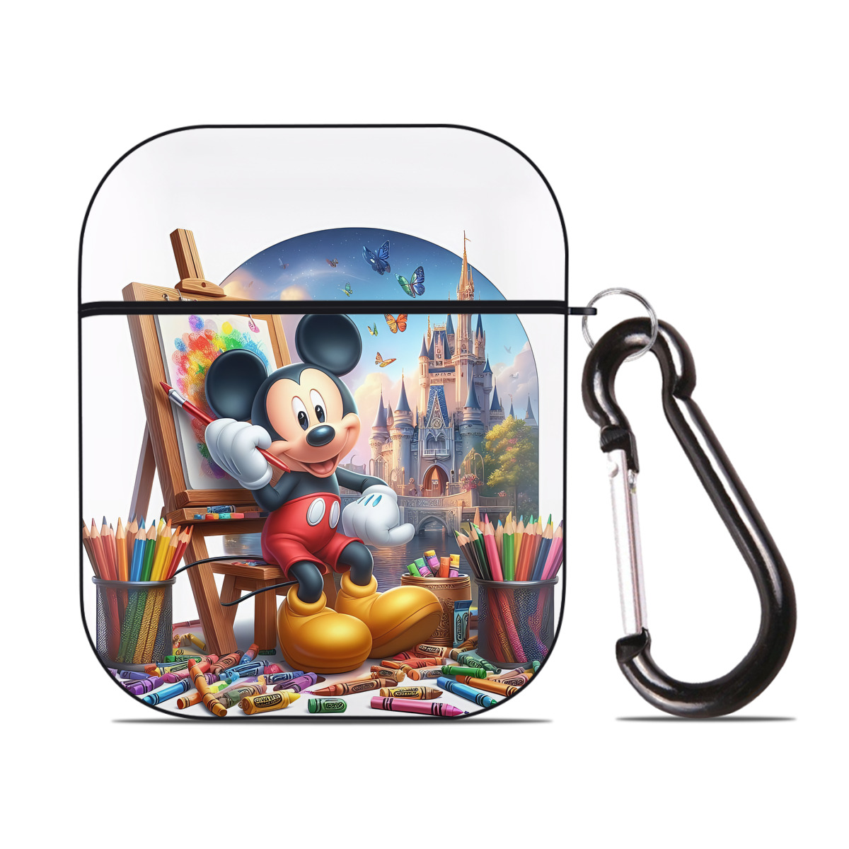 （画像用） ミッキーマウス Mickey Mouse AirPods 第2世代保護ケース ハードシェル ブラック 耐衝撃・防指紋・カラビナ付き