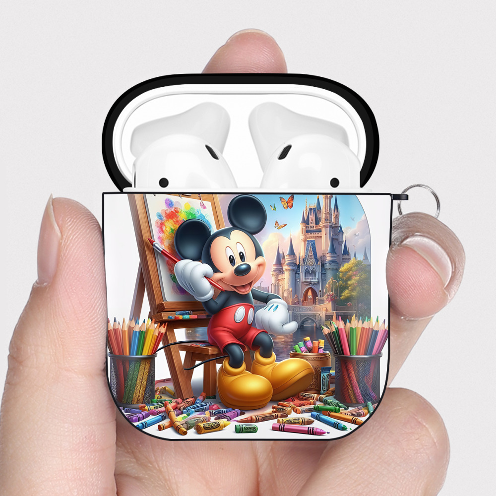 （画像用） ミッキーマウス Mickey Mouse AirPods 第2世代保護ケース ハードシェル ブラック 耐衝撃・防指紋・カラビナ付き