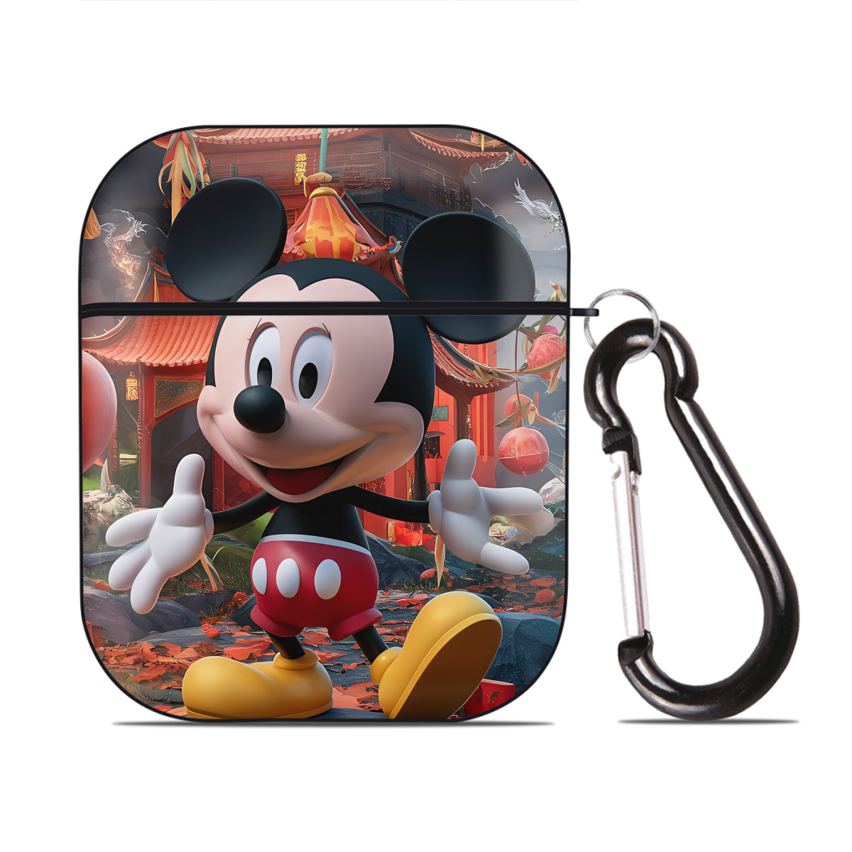（画像用） ミッキーマウス Mickey Mouse AirPods 第2世代保護ケース ハードシェル ブラック 耐衝撃・防指紋・カラビナ付き