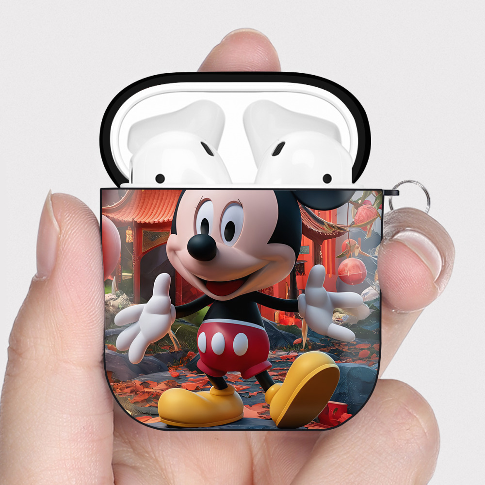 （画像用） ミッキーマウス Mickey Mouse AirPods 第2世代保護ケース ハードシェル ブラック 耐衝撃・防指紋・カラビナ付き