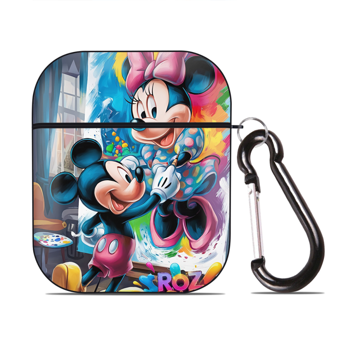 （画像用） ミッキーマウス Mickey Mouse AirPods 第2世代保護ケース ハードシェル ブラック 耐衝撃・防指紋・カラビナ付き