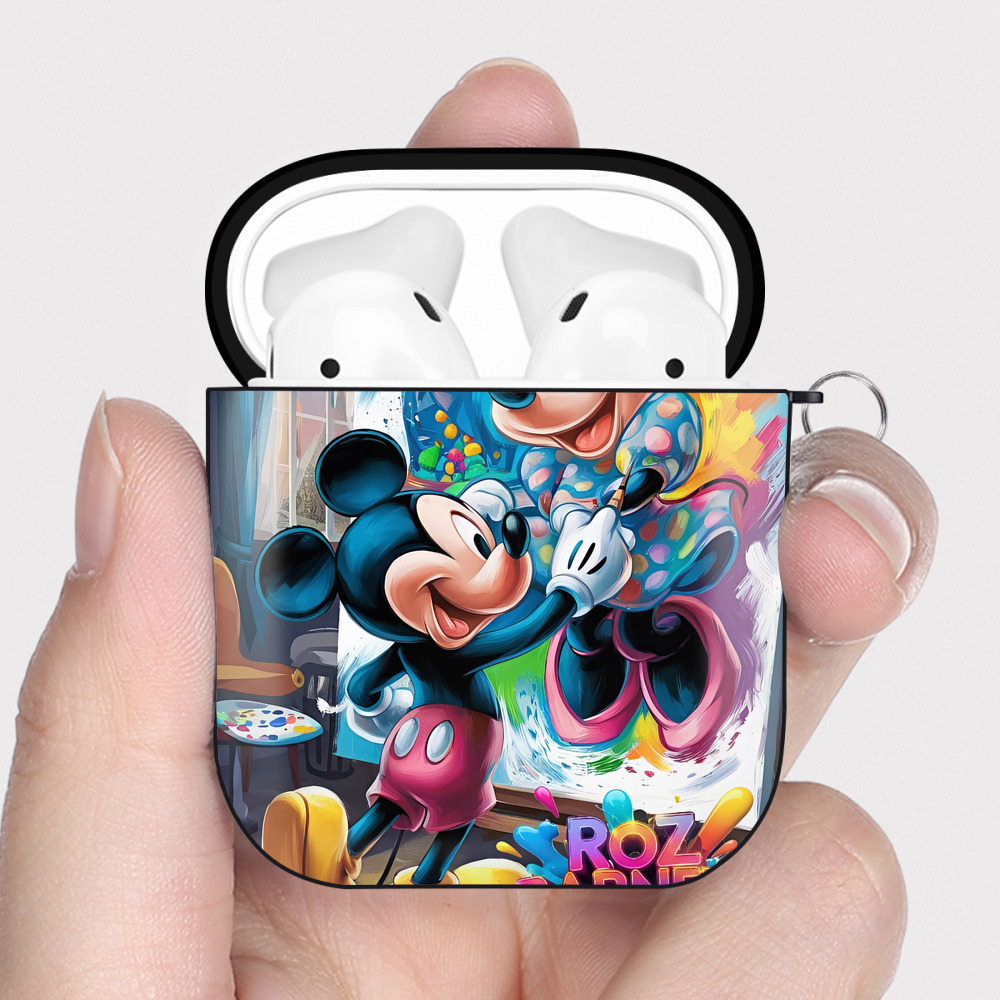 （画像用） ミッキーマウス Mickey Mouse AirPods 第2世代保護ケース ハードシェル ブラック 耐衝撃・防指紋・カラビナ付き