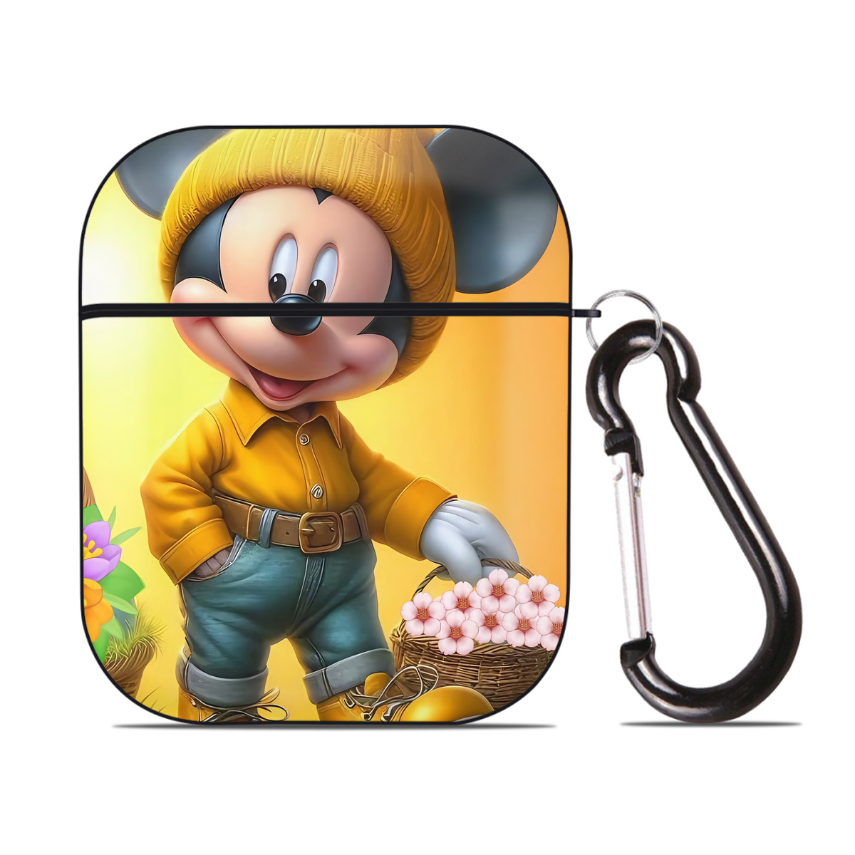 （画像用） ミッキーマウス Mickey Mouse AirPods 第2世代保護ケース ハードシェル ブラック 耐衝撃・防指紋・カラビナ付き