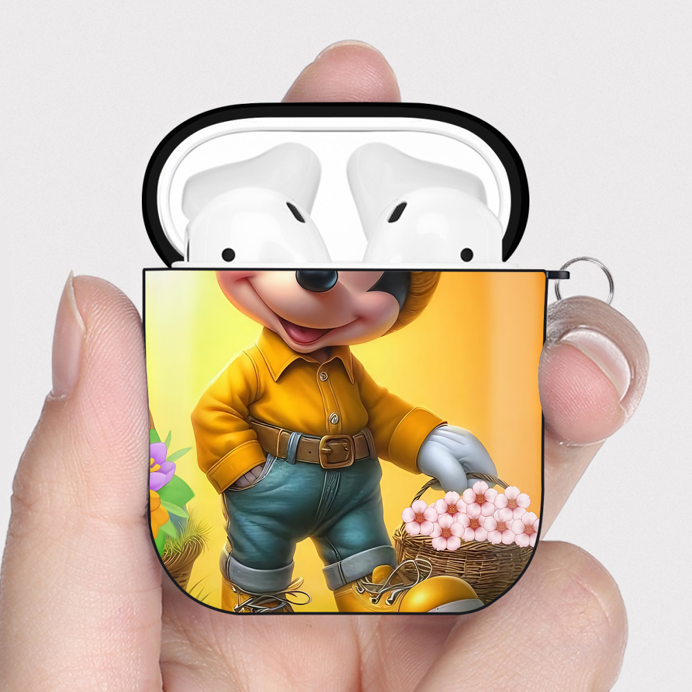 （画像用） ミッキーマウス Mickey Mouse AirPods 第2世代保護ケース ハードシェル ブラック 耐衝撃・防指紋・カラビナ付き