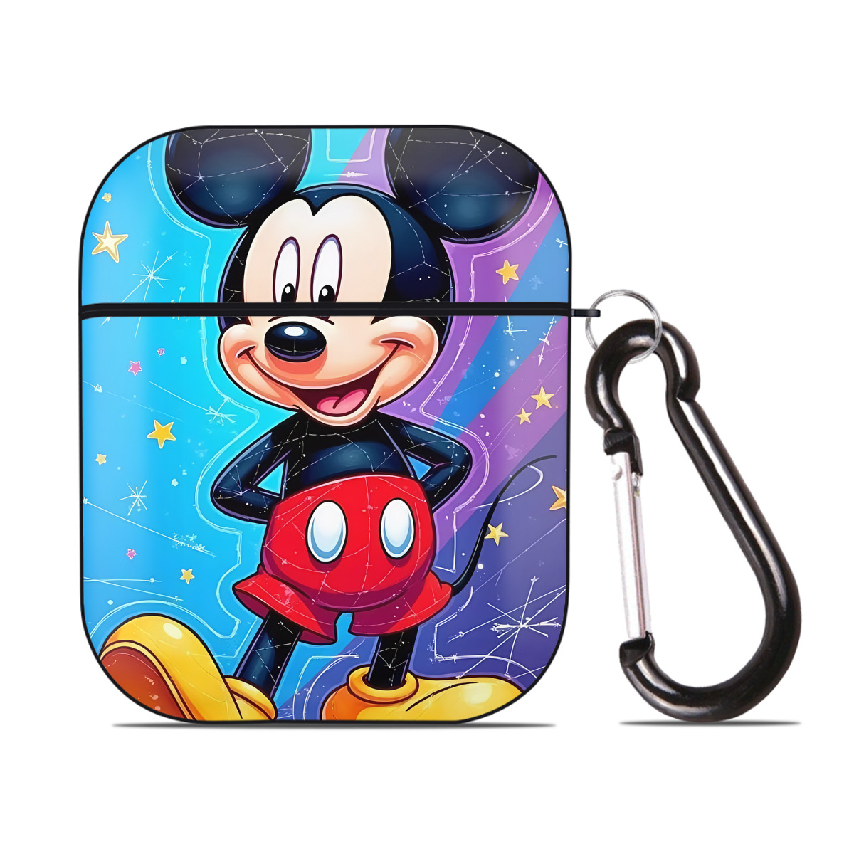（画像用） ミッキーマウス Mickey Mouse AirPods 第2世代保護ケース ハードシェル ブラック 耐衝撃・防指紋・カラビナ付き