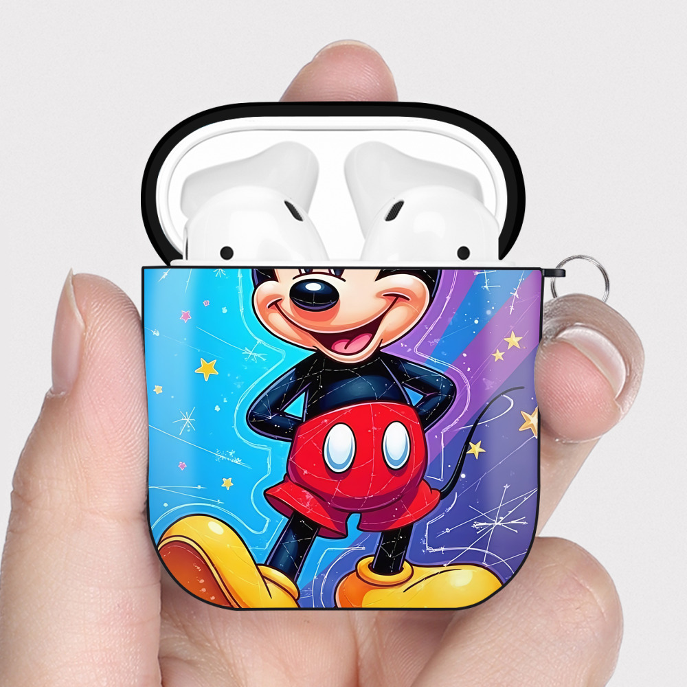 （画像用） ミッキーマウス Mickey Mouse AirPods 第2世代保護ケース ハードシェル ブラック 耐衝撃・防指紋・カラビナ付き