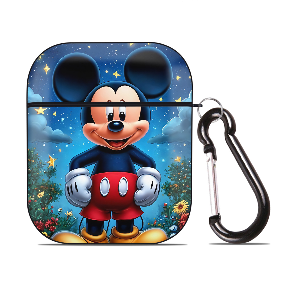 （画像用） ミッキーマウス Mickey Mouse AirPods 第2世代保護ケース ハードシェル ブラック 耐衝撃・防指紋・カラビナ付き
