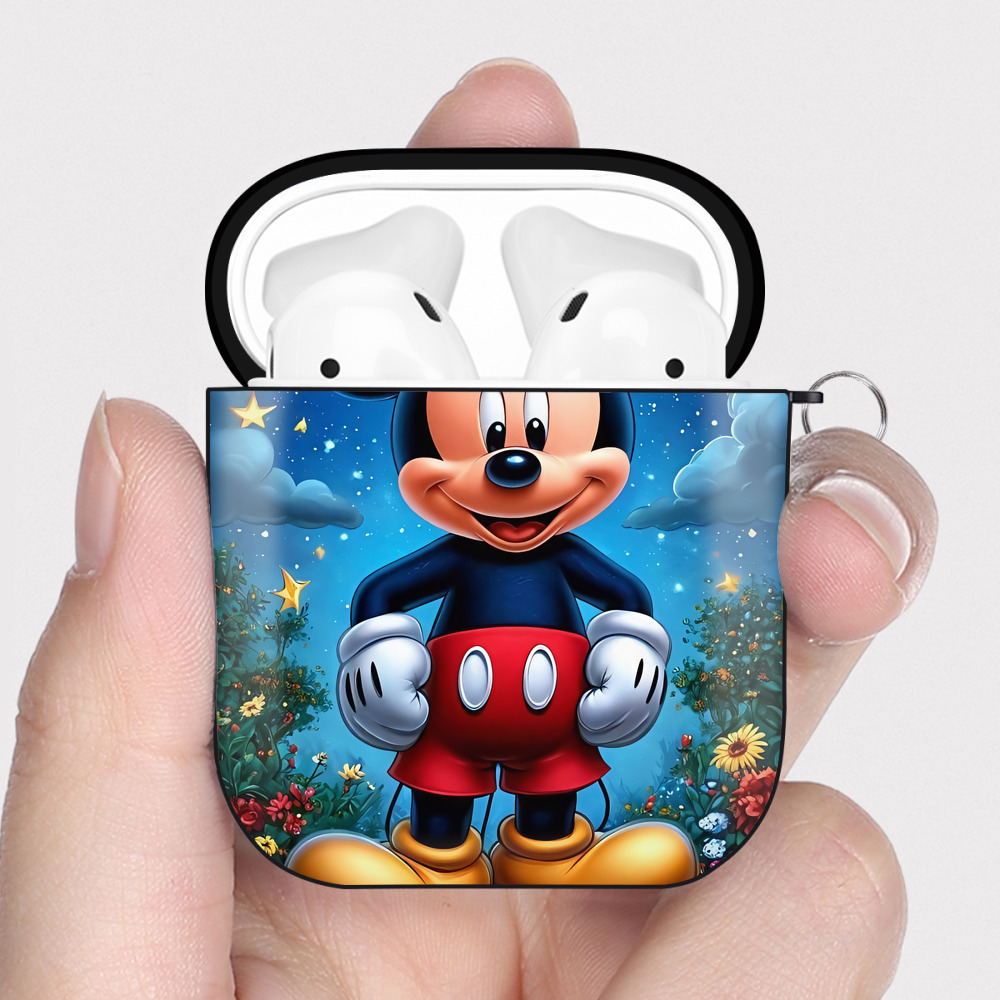 （画像用） ミッキーマウス Mickey Mouse AirPods 第2世代保護ケース ハードシェル ブラック 耐衝撃・防指紋・カラビナ付き