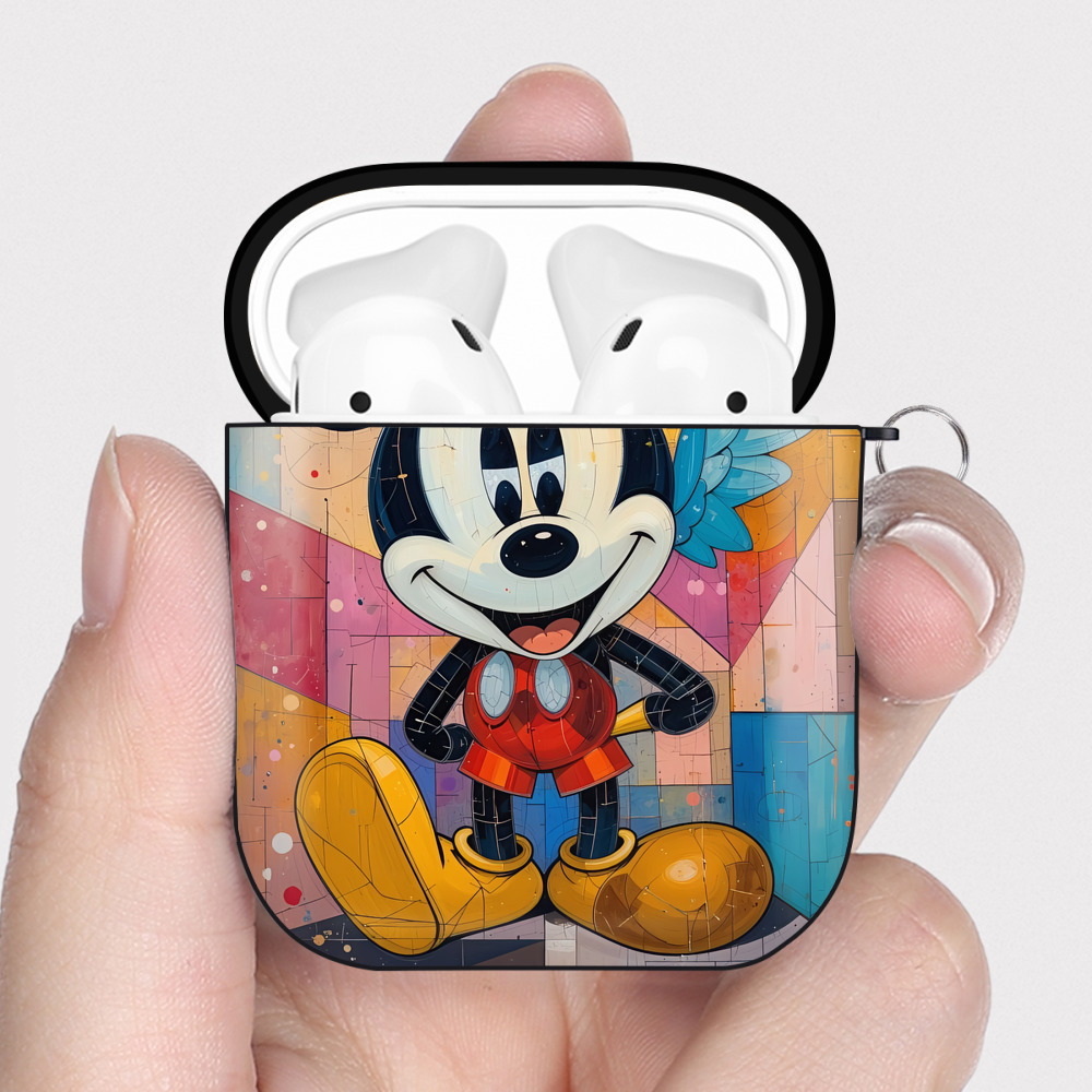（画像用） ミッキーマウス Mickey Mouse AirPods 第2世代保護ケース ハードシェル ブラック 耐衝撃・防指紋・カラビナ付き
