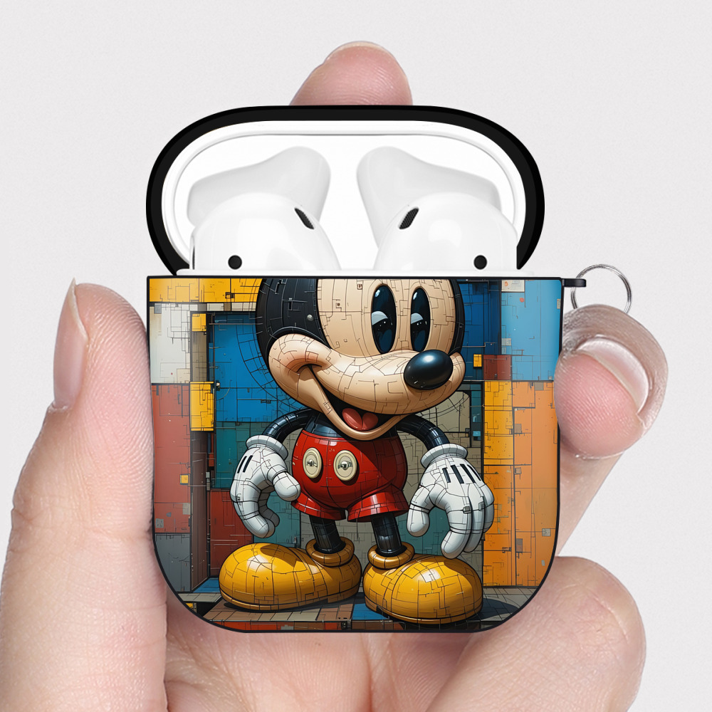 （画像用） ミッキーマウス Mickey Mouse AirPods 第2世代保護ケース ハードシェル ブラック 耐衝撃・防指紋・カラビナ付き