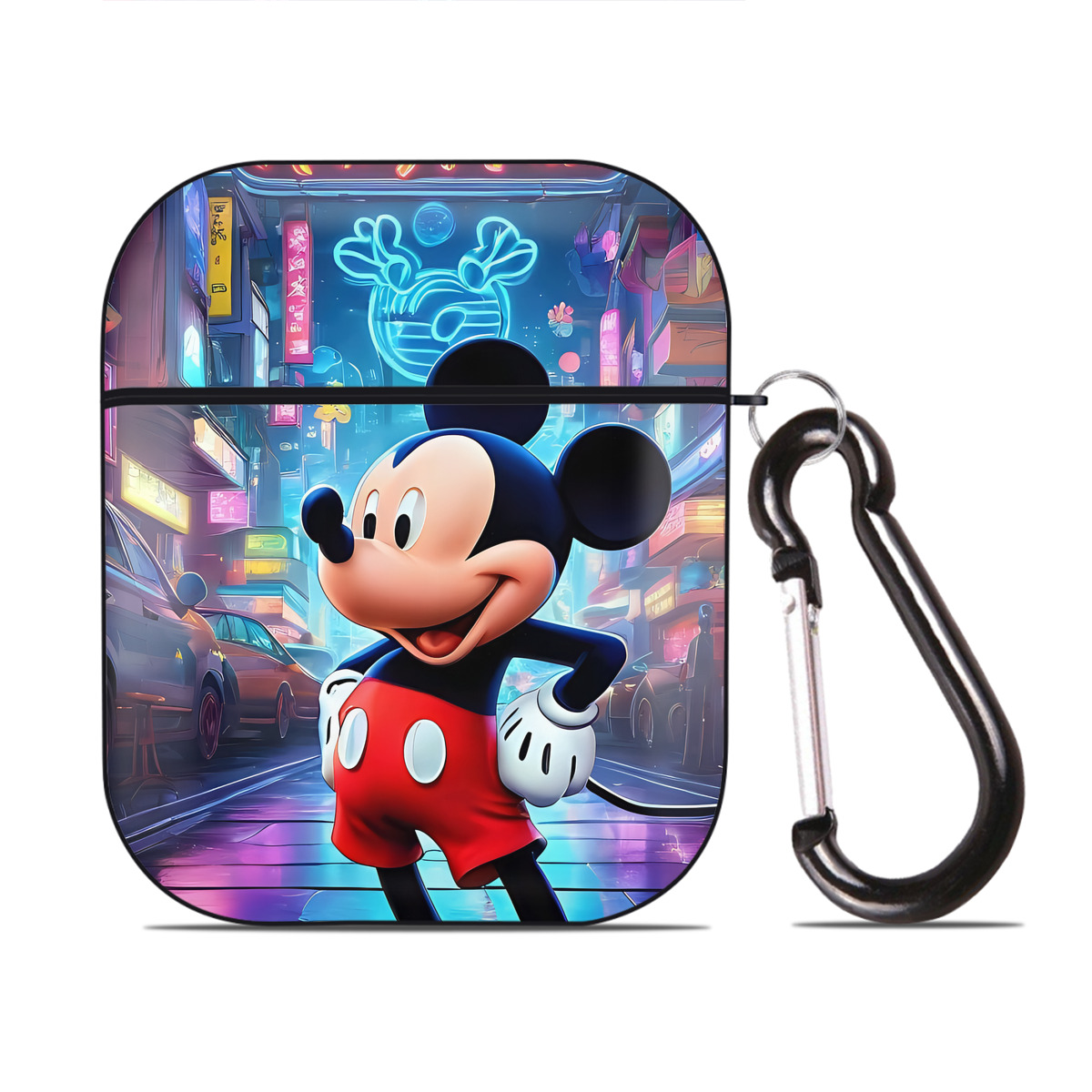 （画像用） ミッキーマウス Mickey Mouse AirPods 第2世代保護ケース ハードシェル ブラック 耐衝撃・防指紋・カラビナ付き