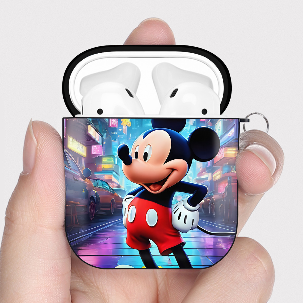 （画像用） ミッキーマウス Mickey Mouse AirPods 第2世代保護ケース ハードシェル ブラック 耐衝撃・防指紋・カラビナ付き