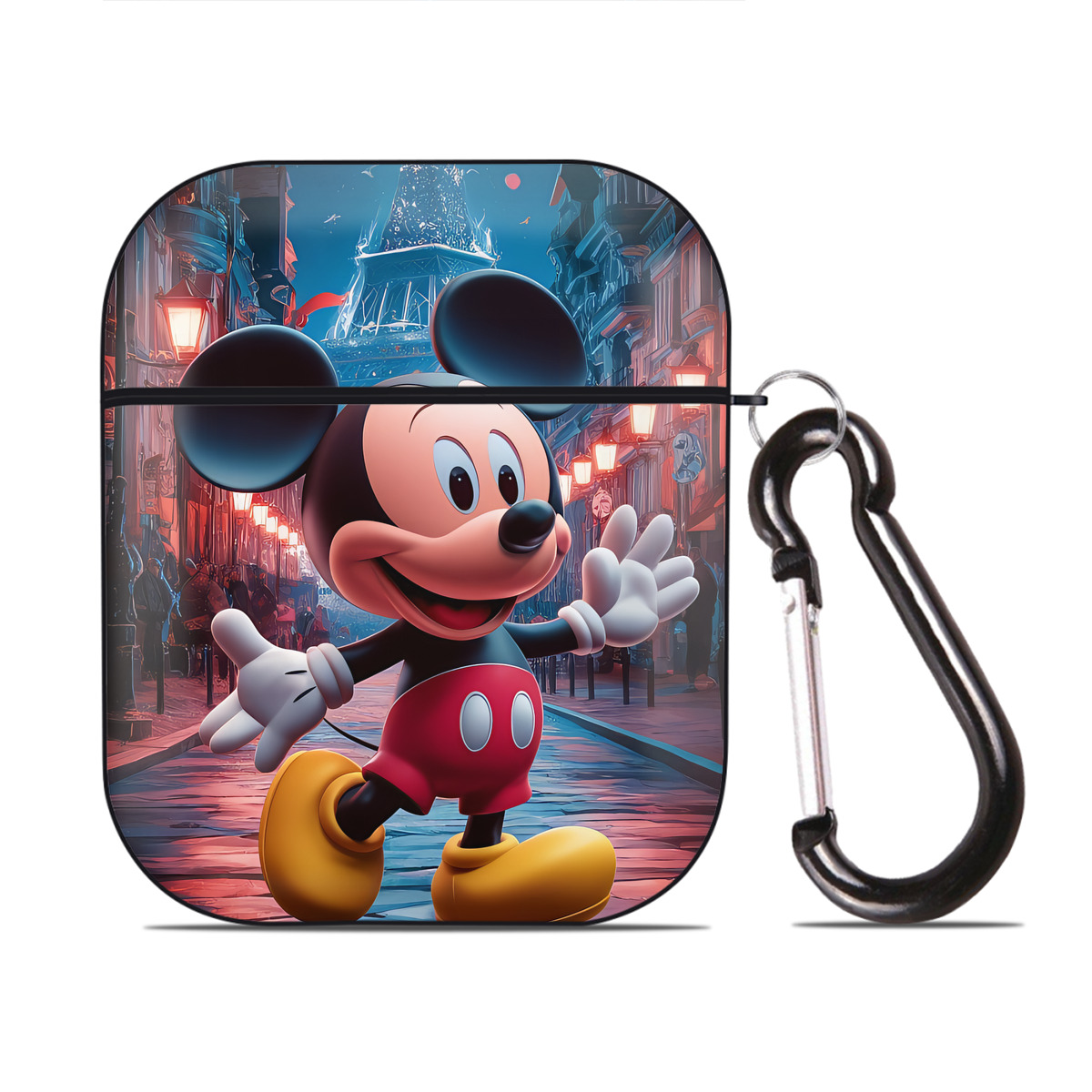 （画像用） ミッキーマウス Mickey Mouse AirPods 第2世代保護ケース ハードシェル ブラック 耐衝撃・防指紋・カラビナ付き