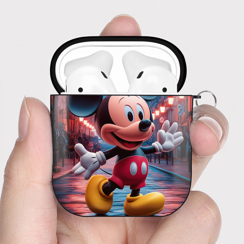 （画像用） ミッキーマウス Mickey Mouse AirPods 第2世代保護ケース ハードシェル ブラック 耐衝撃・防指紋・カラビナ付き
