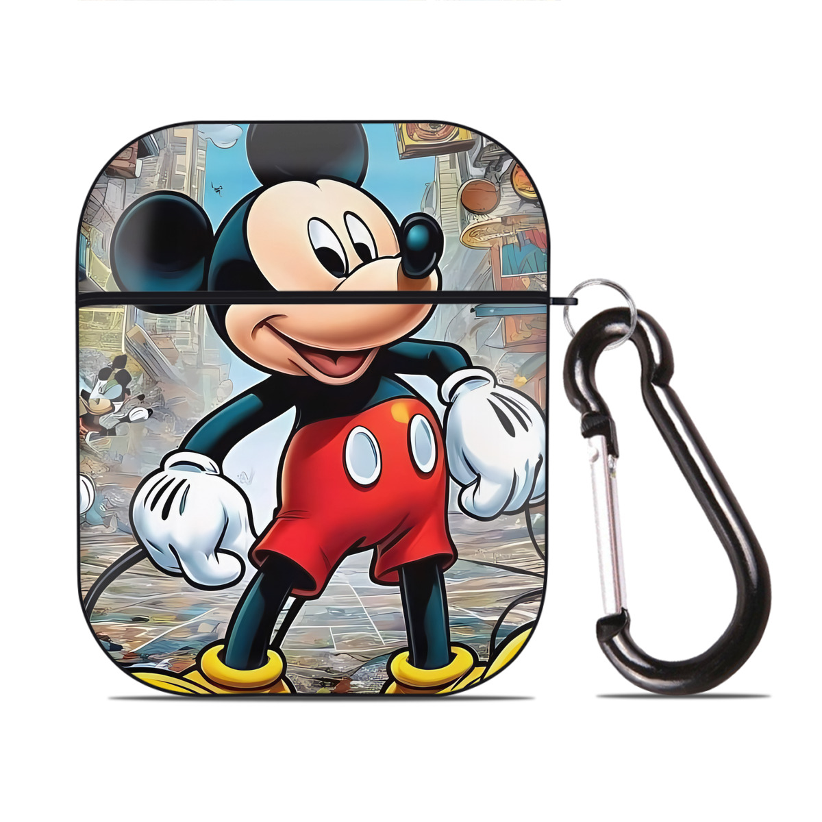 （画像用） ミッキーマウス Mickey Mouse AirPods 第2世代保護ケース ハードシェル ブラック 耐衝撃・防指紋・カラビナ付き