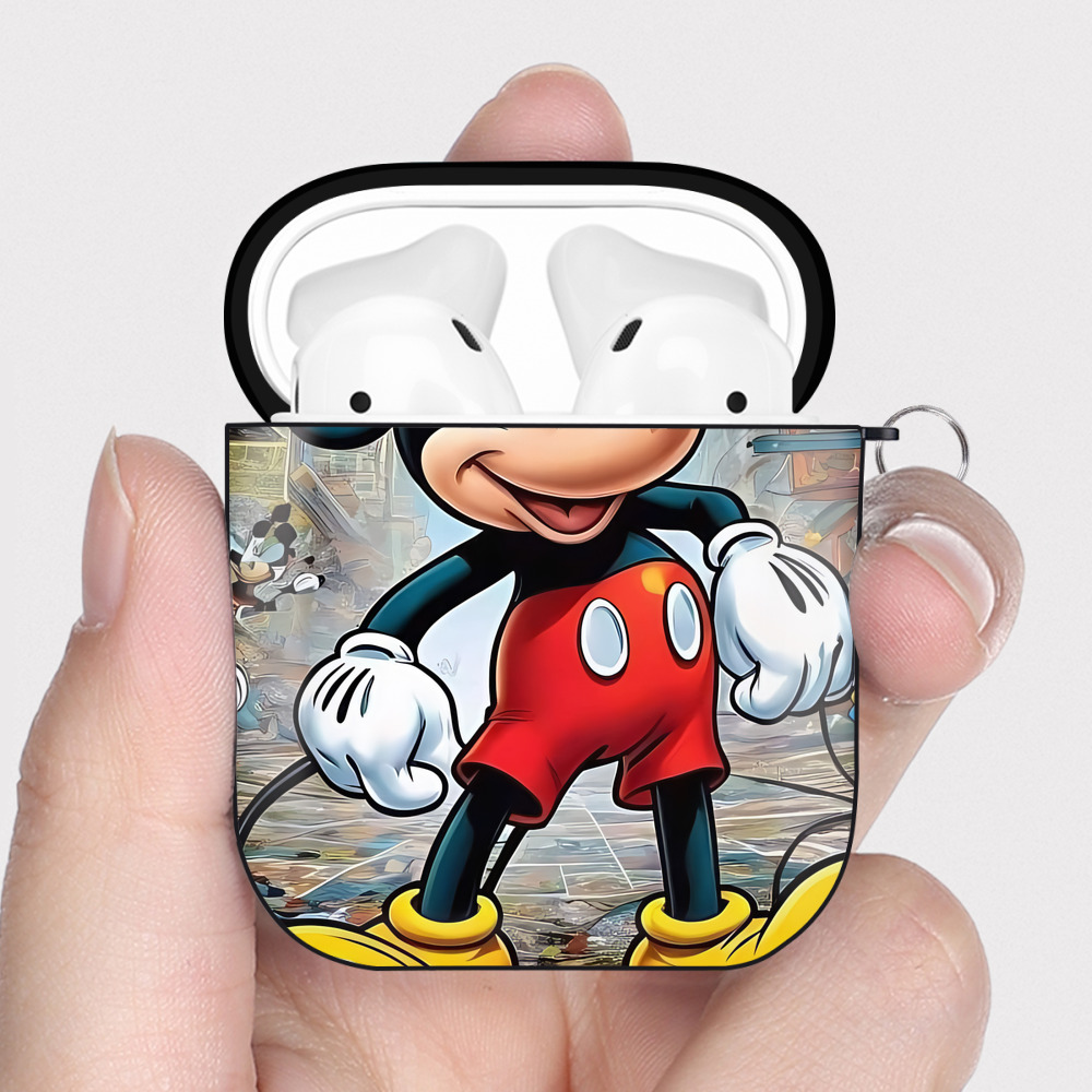 （画像用） ミッキーマウス Mickey Mouse AirPods 第2世代保護ケース ハードシェル ブラック 耐衝撃・防指紋・カラビナ付き