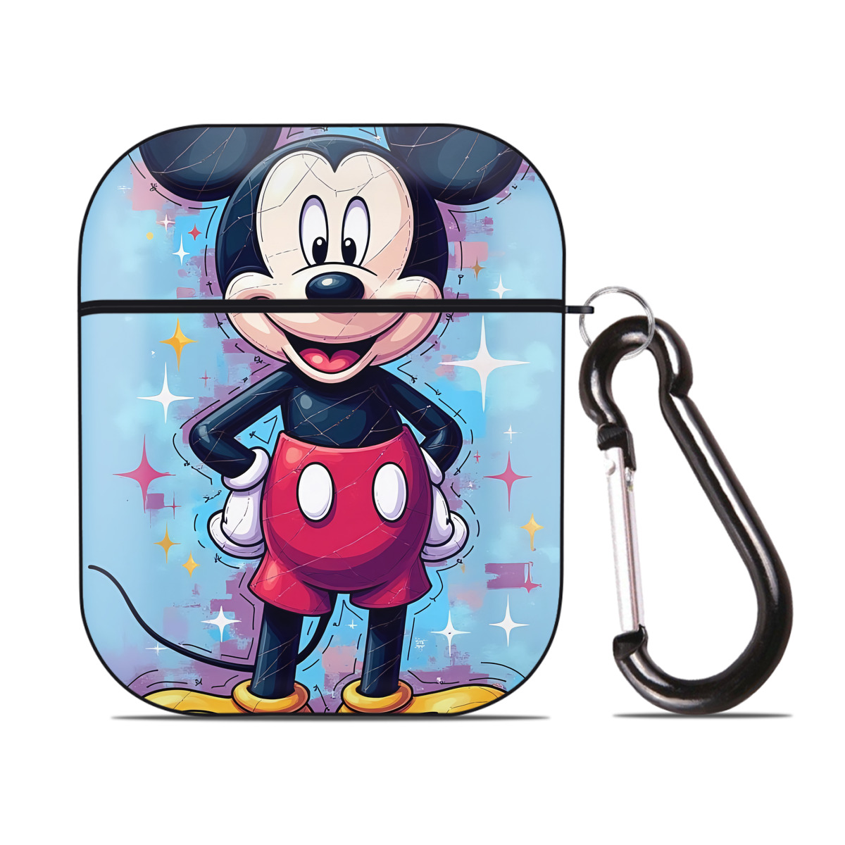 （画像用） ミッキーマウス Mickey Mouse AirPods 第2世代保護ケース ハードシェル ブラック 耐衝撃・防指紋・カラビナ付き