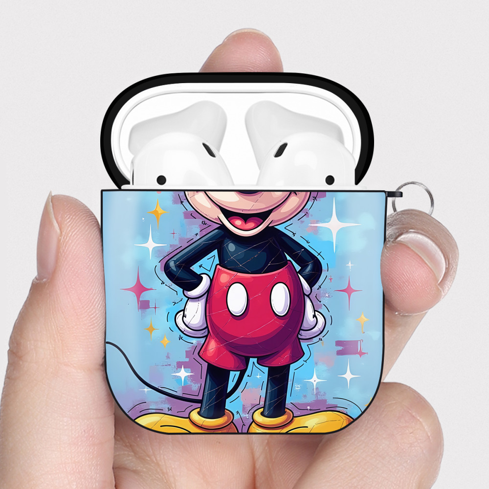 （画像用） ミッキーマウス Mickey Mouse AirPods 第2世代保護ケース ハードシェル ブラック 耐衝撃・防指紋・カラビナ付き