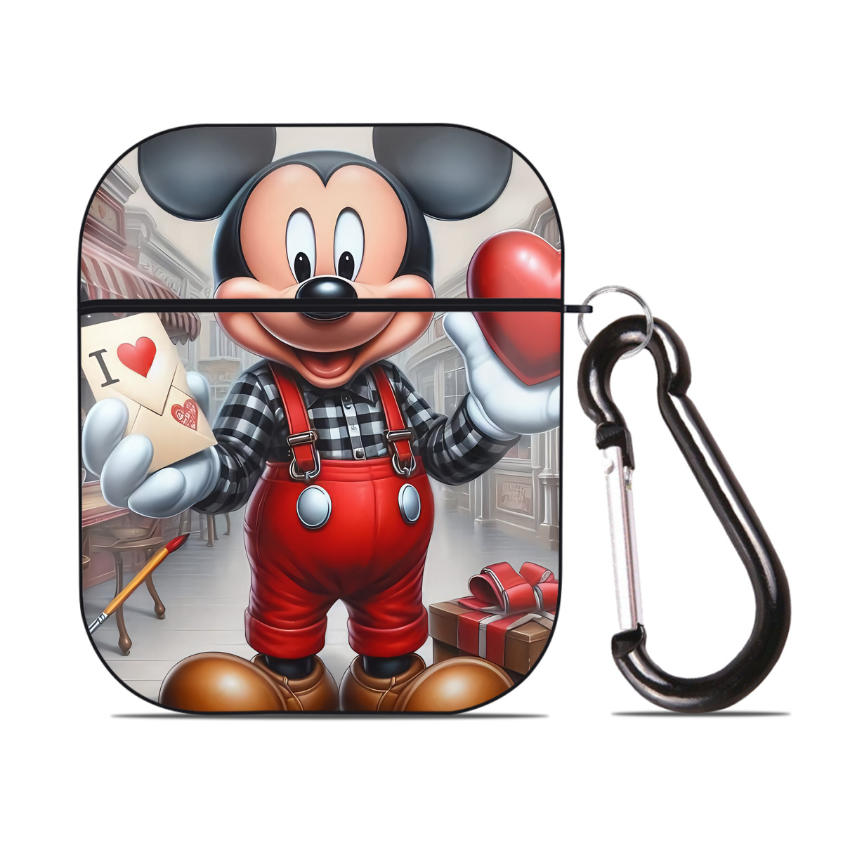 （画像用） ミッキーマウス Mickey Mouse AirPods 第2世代保護ケース ハードシェル ブラック 耐衝撃・防指紋・カラビナ付き