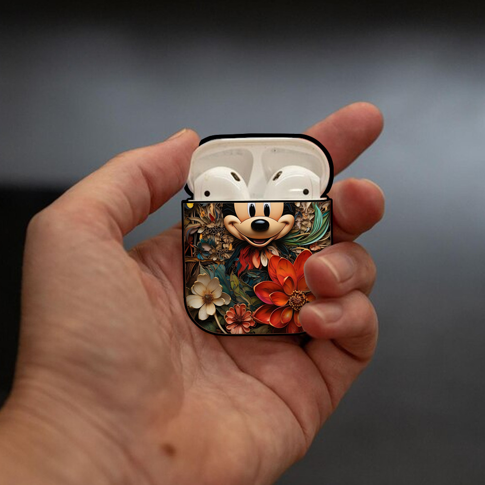 ミッキーマウス Mickey Mouse AirPods 第2世代保護ケース ハードシェル ブラック 耐衝撃・防指紋・カラビナ付き