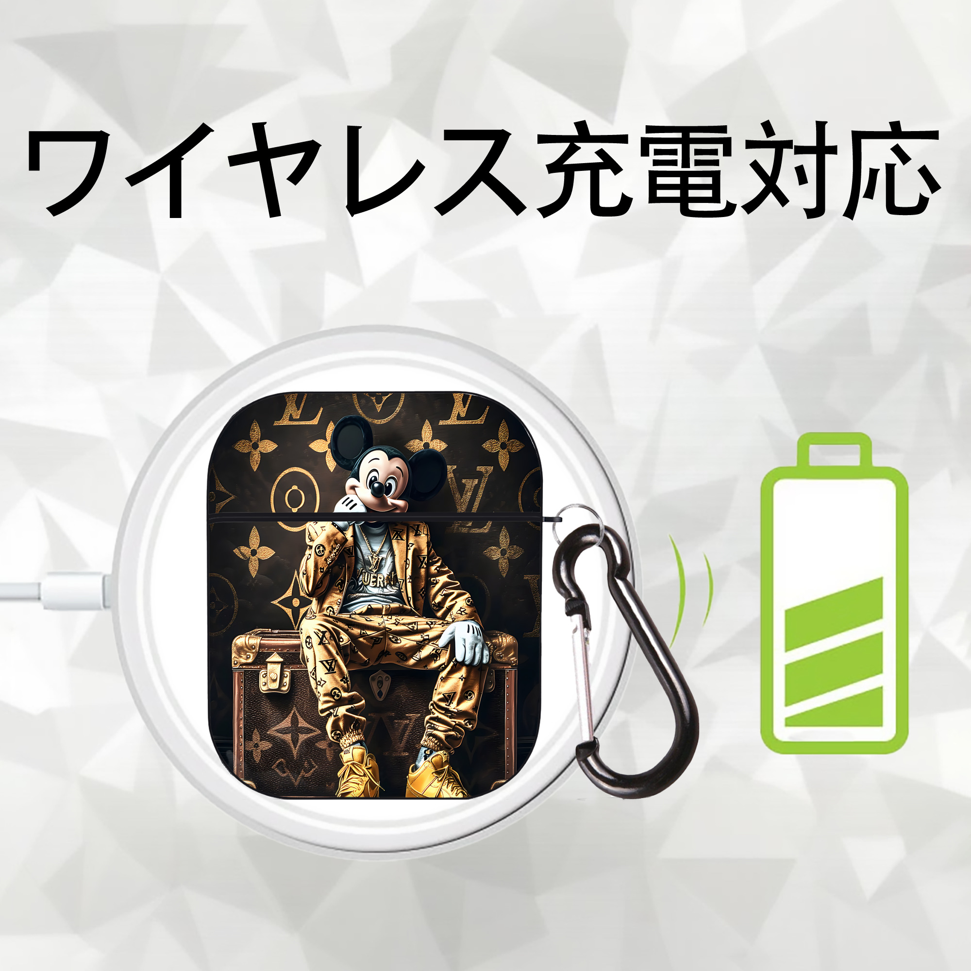 ミッキーマウス Mickey Mouse AirPods 第2世代保護ケース ハードシェル ブラック 耐衝撃・防指紋・カラビナ付き
