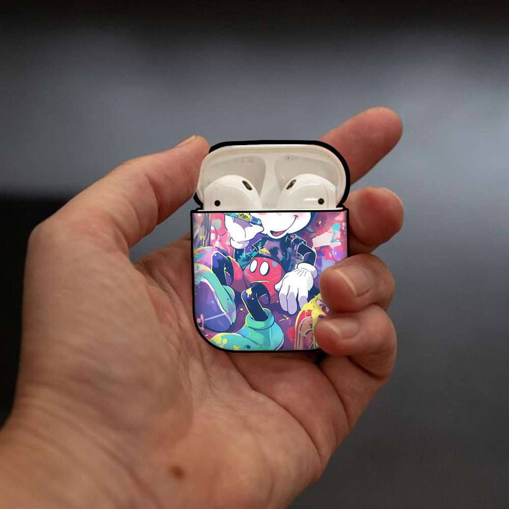 ミッキーマウス Mickey Mouse AirPods 第2世代保護ケース ハードシェル ブラック 耐衝撃・防指紋・カラビナ付き