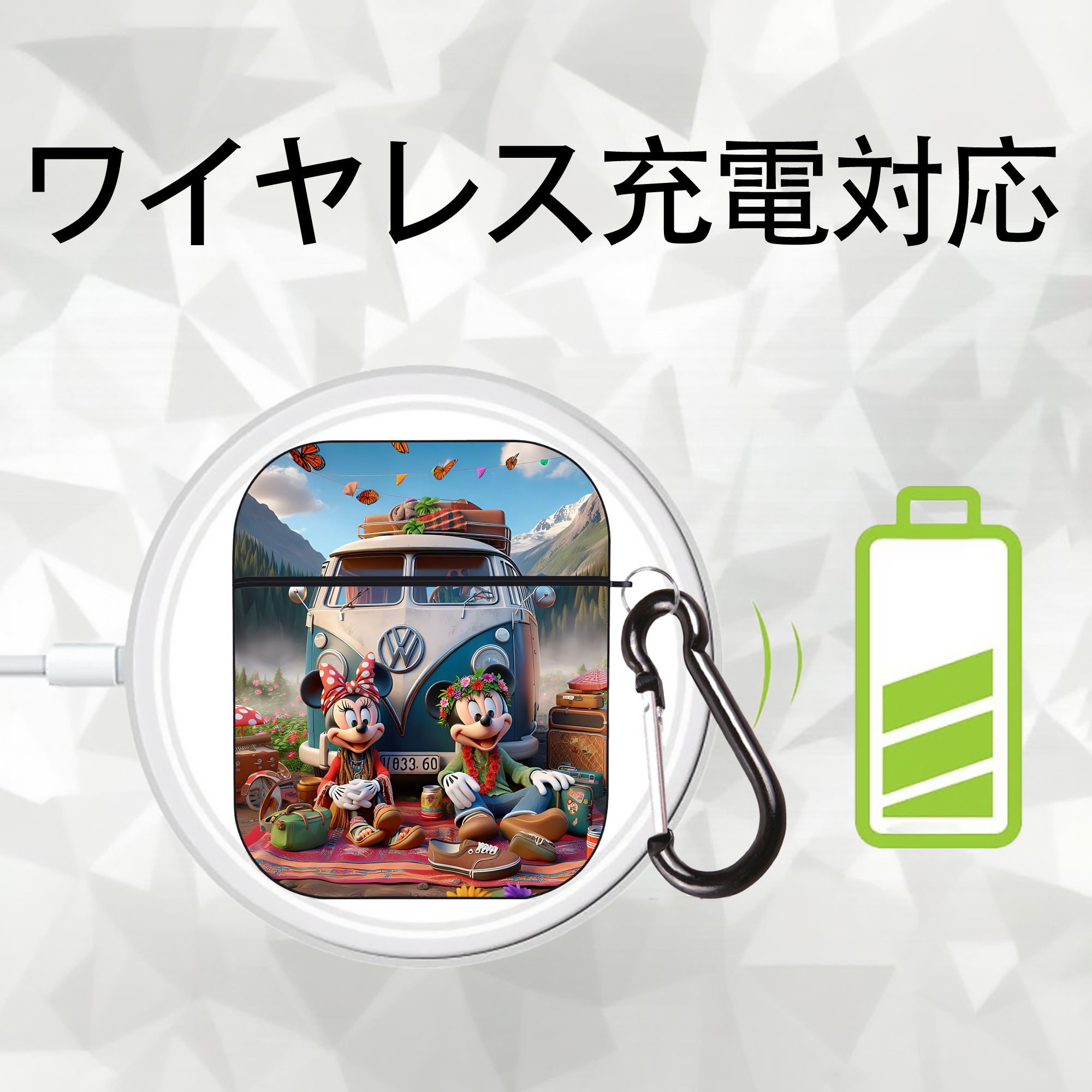 ミッキーマウス Mickey Mouse AirPods 第2世代保護ケース ハードシェル ブラック 耐衝撃・防指紋・カラビナ付き