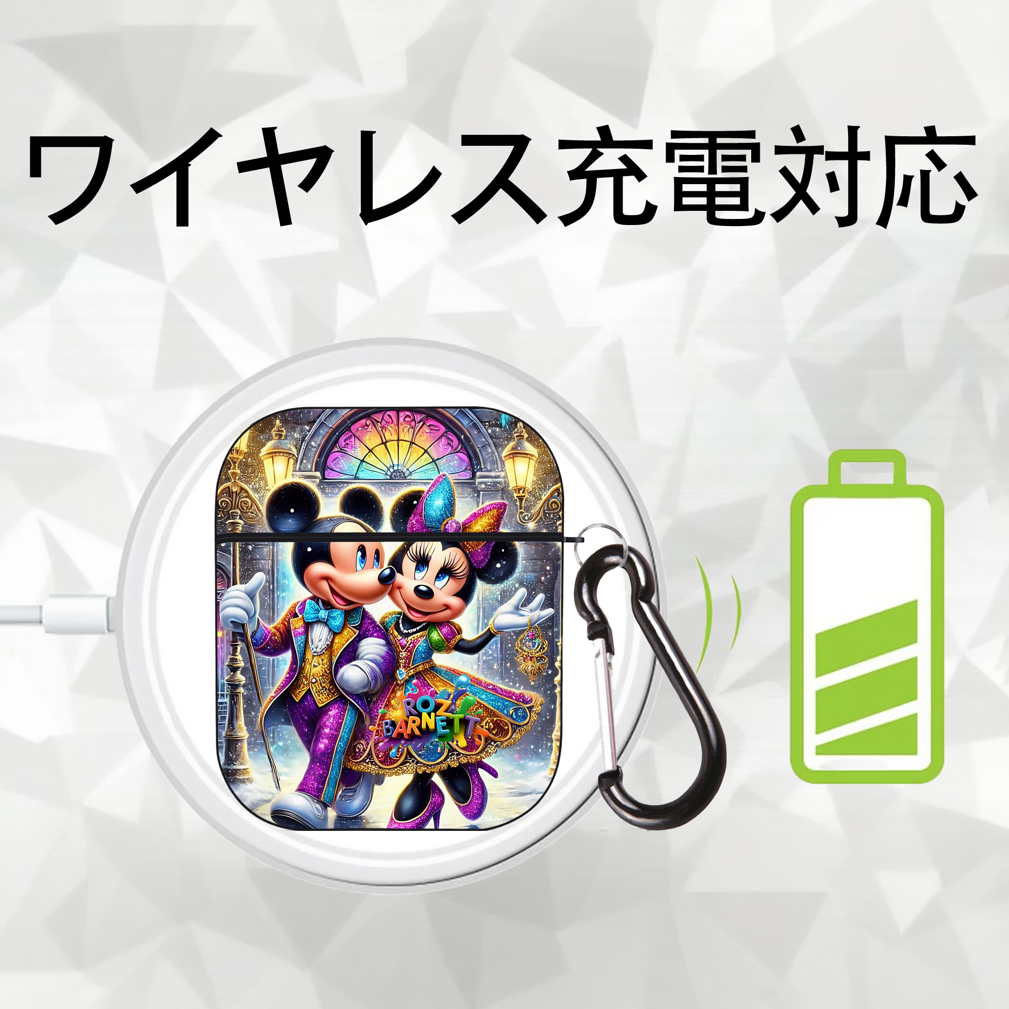 ミッキーマウス Mickey Mouse AirPods 第2世代保護ケース ハードシェル ブラック 耐衝撃・防指紋・カラビナ付き