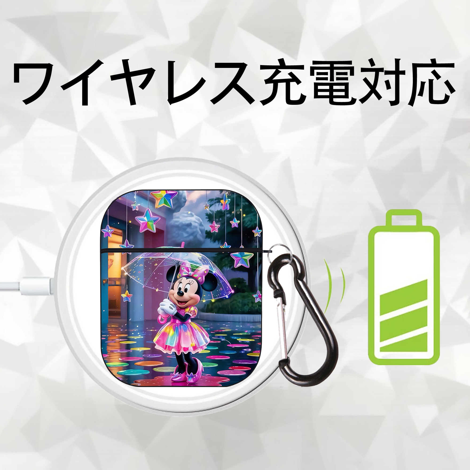 ミッキーマウス Mickey Mouse AirPods 第2世代保護ケース ハードシェル ブラック 耐衝撃・防指紋・カラビナ付き
